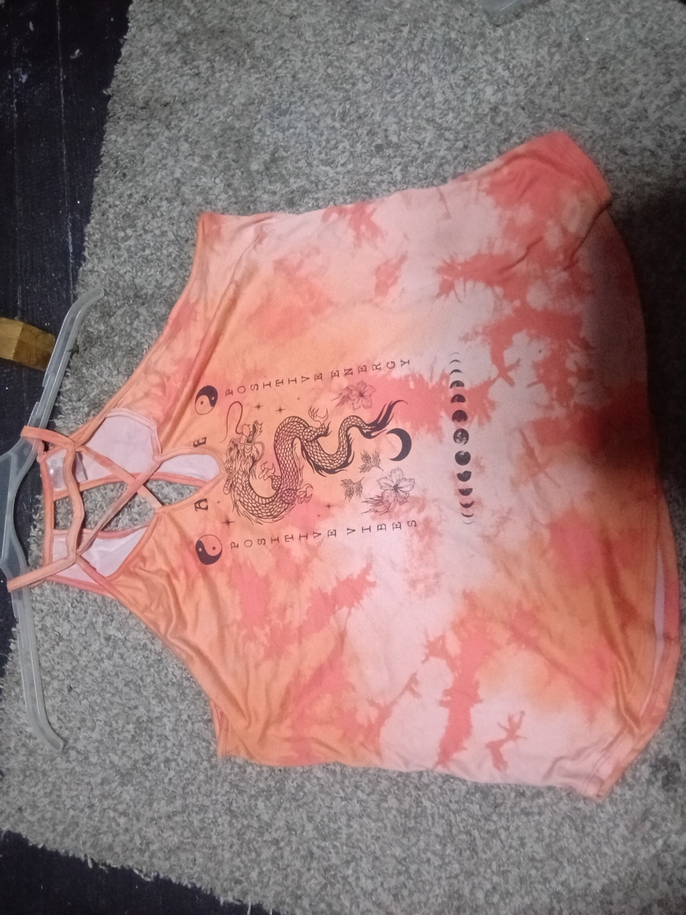 No Boundaries Orange Tie-Dye Dragon Graphic Tank Top